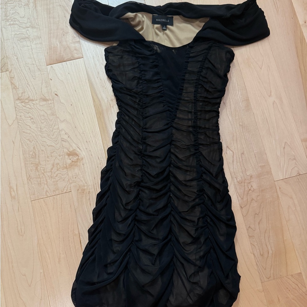 MAJORELLE Black Ruched Mini Dress
